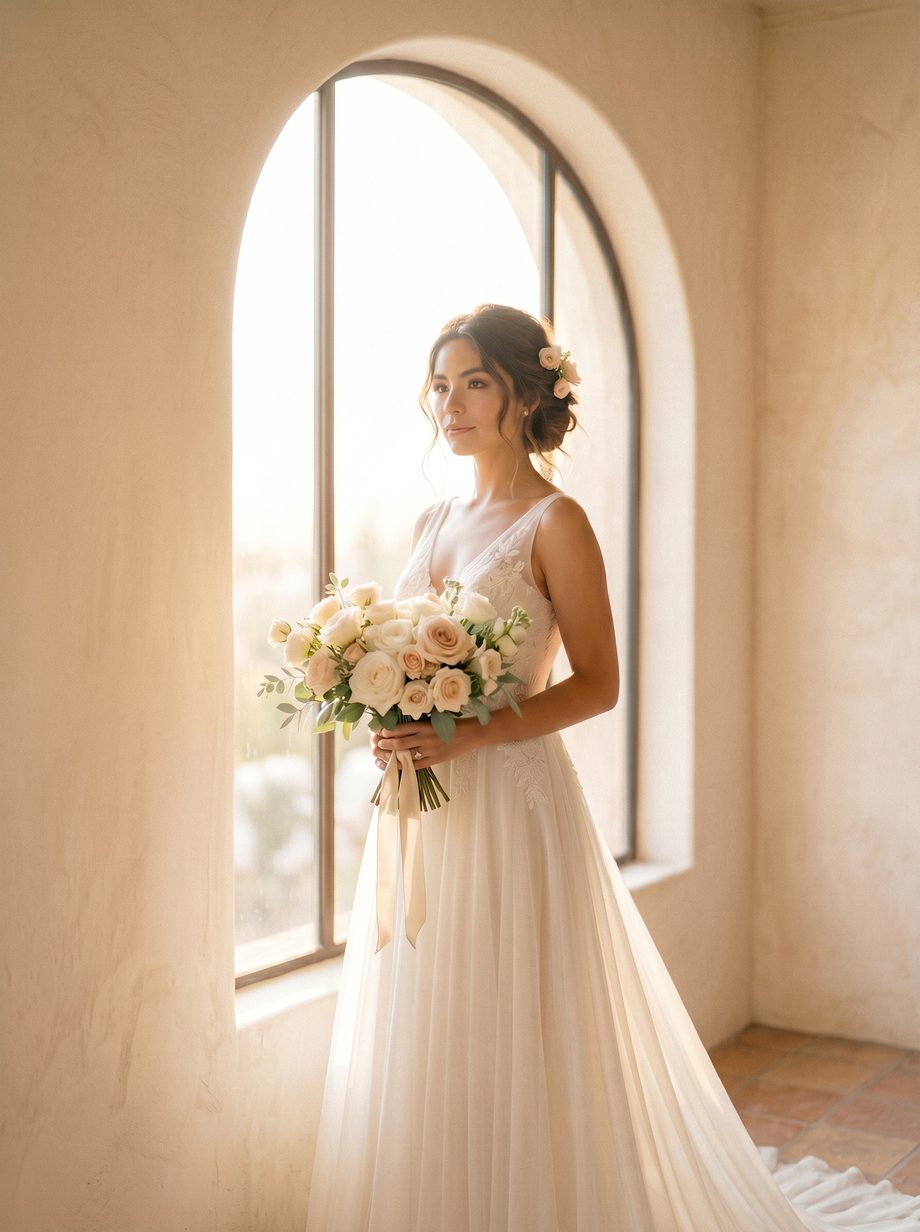 Novia elegante organizando su boda